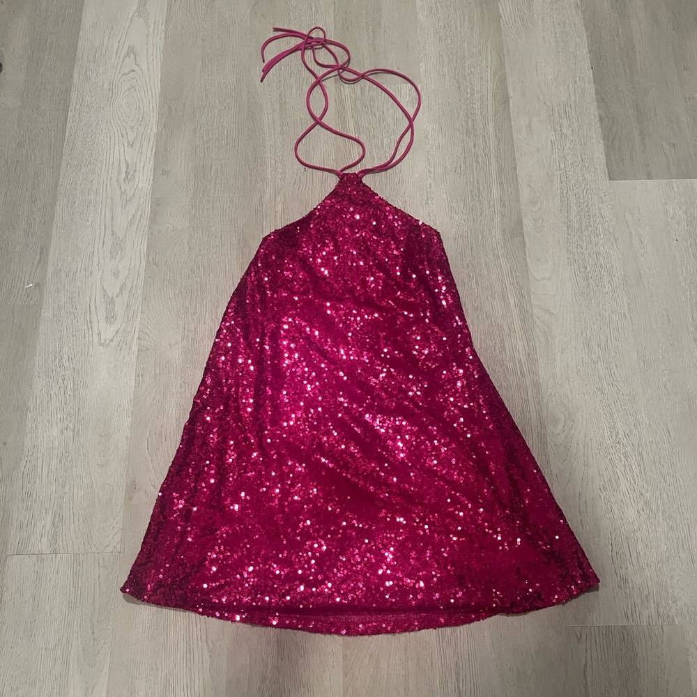 Lucy in the Sky pink sparkly halter dress